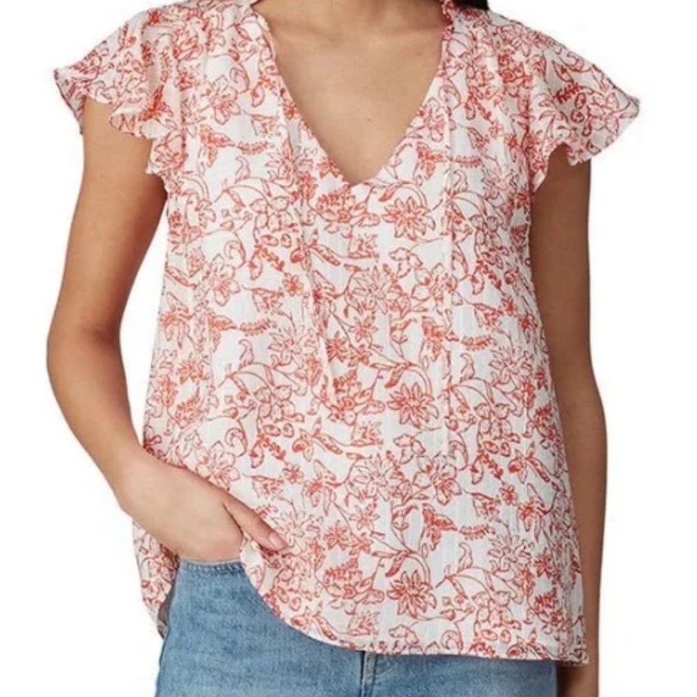 Parker Exie Blouse 100 % silk Floral Red Women's Top size XS NWOT